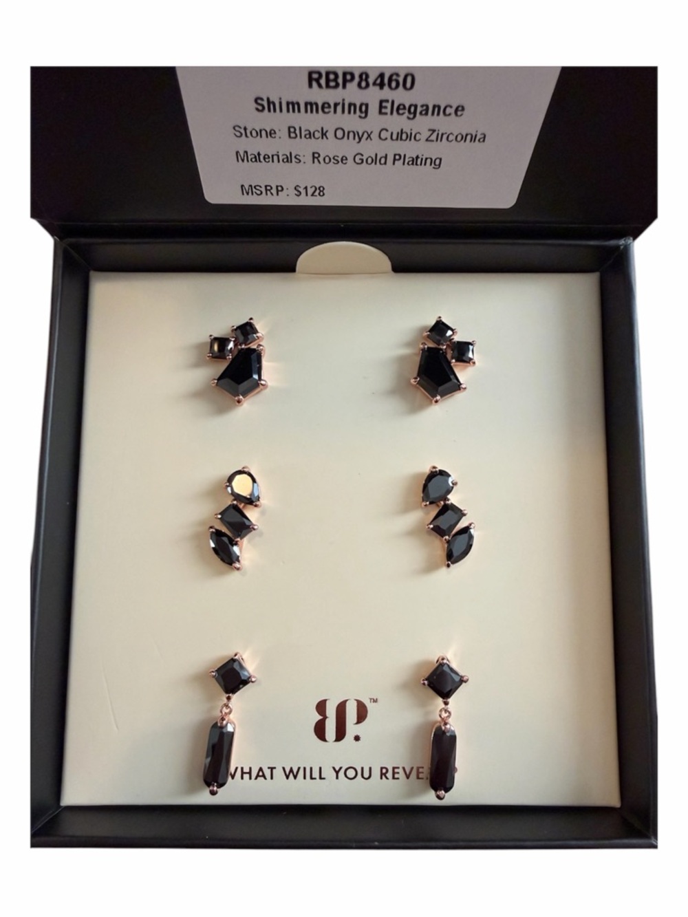 Brand new Bomb Party  Rose Gold & Black Onyx Earring Set